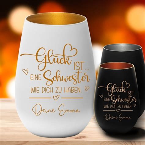 Windlicht Glück ist eine Schwester wie dich zu haben Geschenk mit