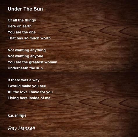 Under The Sun - Under The Sun Poem by Ray Hansell