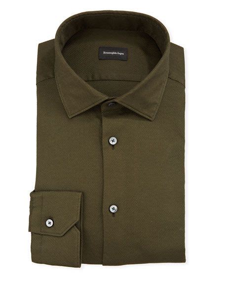 Ermenegildo Zegna Men S Solid Textured Dress Shirt In Green ModeSens