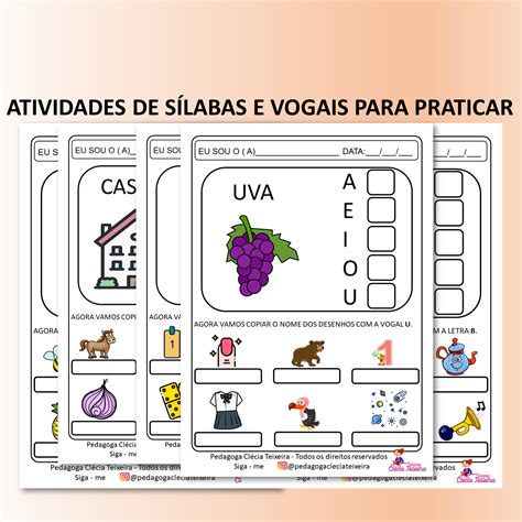 Atividades de sílabas e vogais para praticar Clécia Teixeira