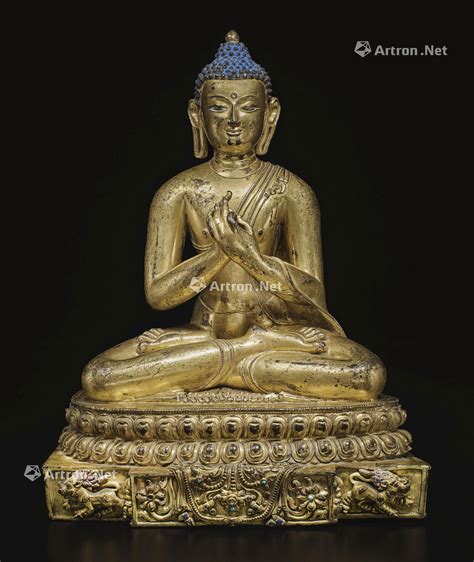 A Fine Gilt Bronze Figure Of Buddha Shakyamuni On A Lion Throne Tibet