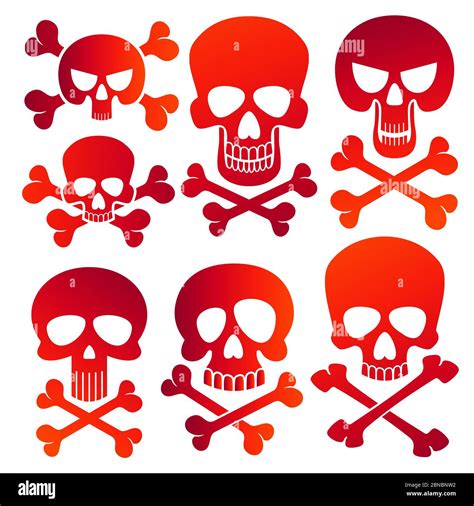 Human Skulls Isolated On White Background Danger Colors Skulls Icons