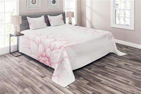 Dahlia Flower Coverlet Set King Size Simplistic Drawing Of Bushy