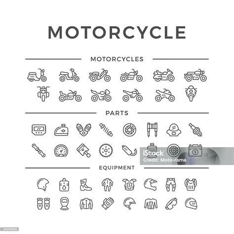 kumpulan ikon garis terkait sepeda motor ilustrasi stok  gambar