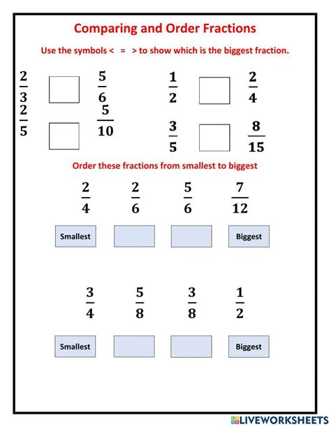 Compare And Order Fractions Worksheet Live Worksheets Worksheets