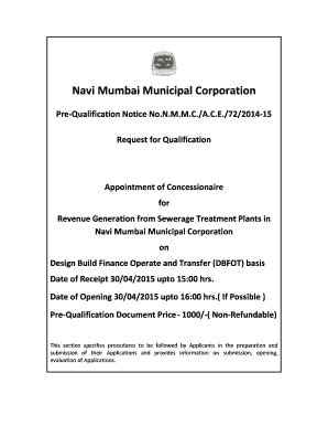 Fillable Online Nmmc Maharashtra Etenders Pre Qualification Notice