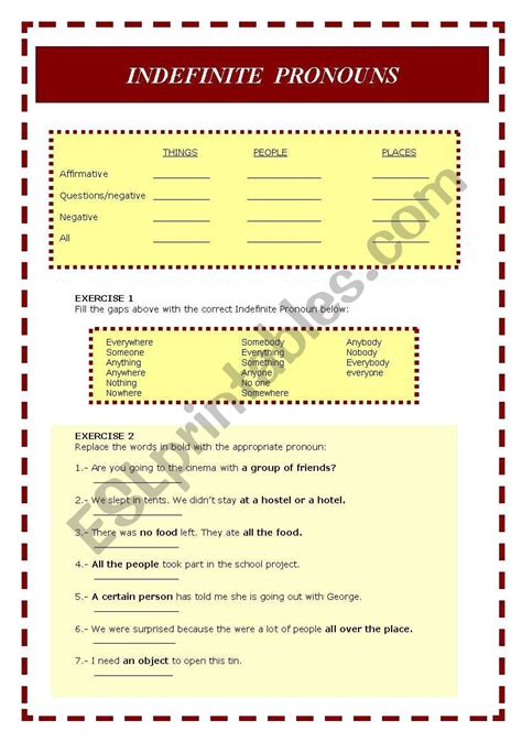 Indefinite Pronouns Esl Worksheet By Xcharo