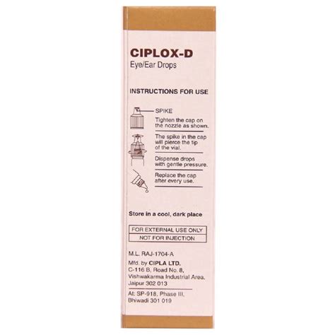 Ciplox D Ciprofloxacin Dexamethasone Eye Ear Drops Packaging Type Box