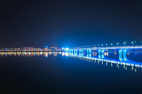 Free photo: night view, bridge, the scenery, the dark night, reflection ...