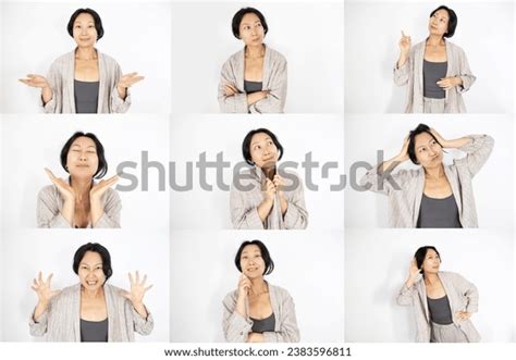 Set Different Facial Expressions Gestures Middle-aged Stock Photo ...