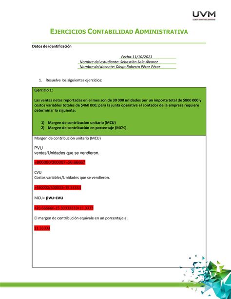 U Ejercicios A Ejercicios Contabilidad Administrativa Datos De