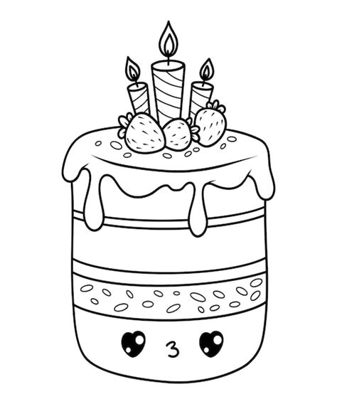 Cute Birthday Cake Outline Cartoon Kawaii Character Creamy Bakery With