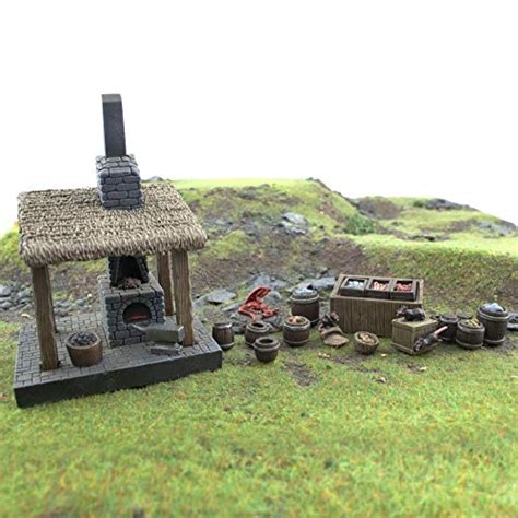 War World Gaming Fantasy Village Blacksmith Forge Street Market Set