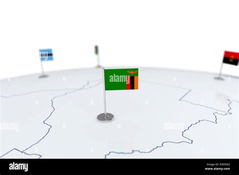 Zambia Flag Country Flag With Chrome Flagpole On The World Map With