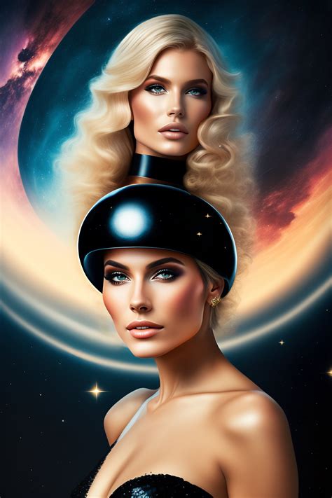 Lexica Hot Spacegirl In Black Long Slim Fit Dress Short Blond Hair Floating In The Cosmos