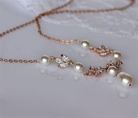 Rose Gold Bridal Necklace Rose Gold Crystal And Pearl Necklace Gold And