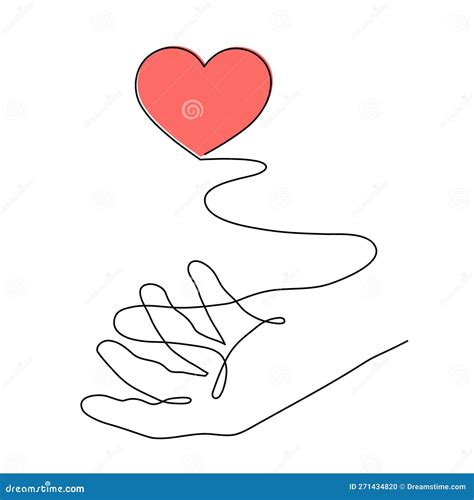 Hand With Heart One Line Art Love Concept Continuous Contour Drawing