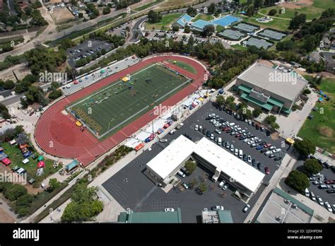 A general overall aerial view of the Moorpark High School track and ...