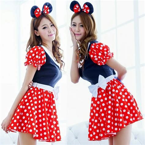 Hot Sexy Womens Minnie Mouse Cosplay Costume Outfit Party Maid Dress