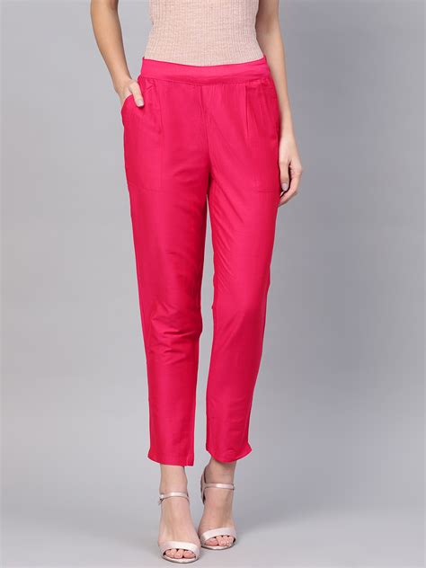 Buy Magenta Pink Ankle Pant Cotton Silk For Best Price Reviews Free