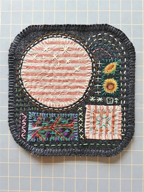 Upcycled Boro Sashiko Denim Coasters Set Of Handmade Handstitched