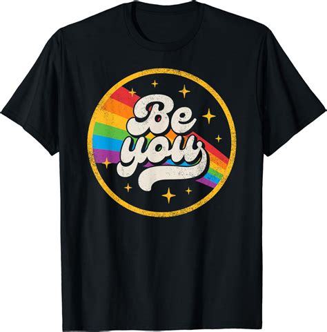 Amazon Be You Pride LGBTQ Gay LGBT Ally Rainbow Flag Retro Vintage T Shirt Clothing