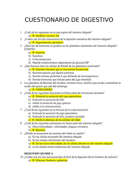 Cuestionario DE Digestivo morfo 1000 CUESTIONARIO DE DIGESTIVO Cuál