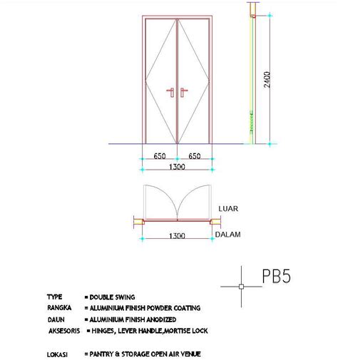 The double swing door section and elevation design is given in the ...