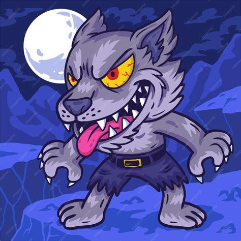 Premium Vector | Werewolf looking for full moon character illustration