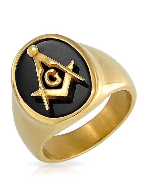 Bling Jewelry Secret Society Compass Black Oval Mens Signet Freemason Masonic Ring For Men 14k