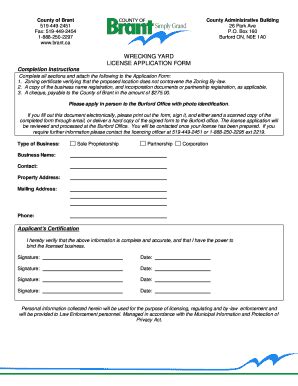 Fillable Online Wrecking Yard License Application Form Fax Email Print