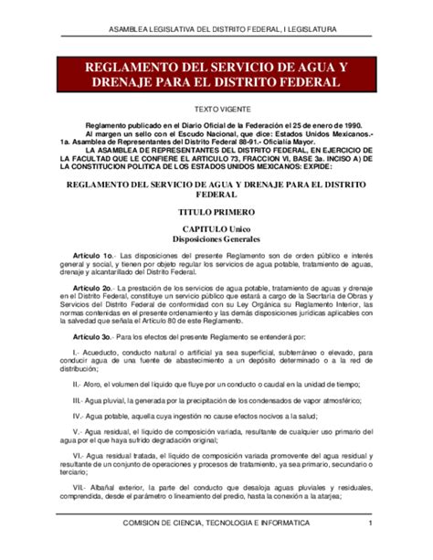 Pdf Reglamento Del Servicio De Agua Y Drenaje Para El Distrito Federal