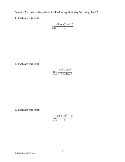 SOLUTION: Calculus 1 limits worksheet 4 evaluating limits by ...