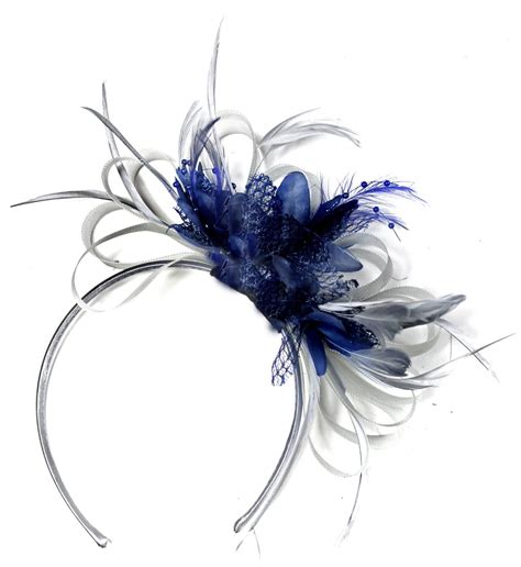 Caprilite Grey Silver And Navy Blue Fascinator On Headband Aliceband Uk Wedding Ascot Races Loop