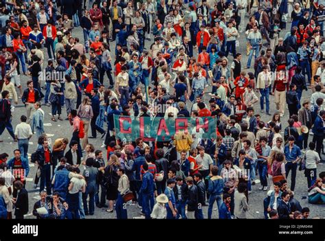 Paris France High Angle Large Crowd of People in Street LGBT Fierté Gay Pride March 1982