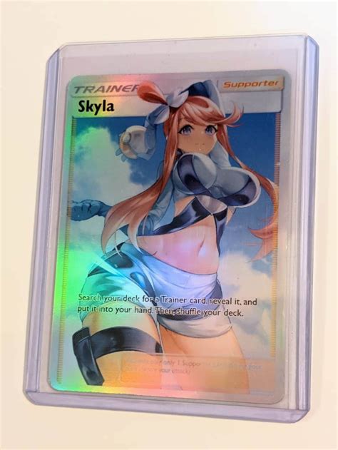 Full Art Holographic Pokemon Orica Custom Waifu Card Skyla Etsy