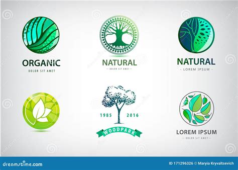 Vector Set Of Nature, Eco, Environment Logos. Landscaping Design Concept. Abstract Illustrations ...