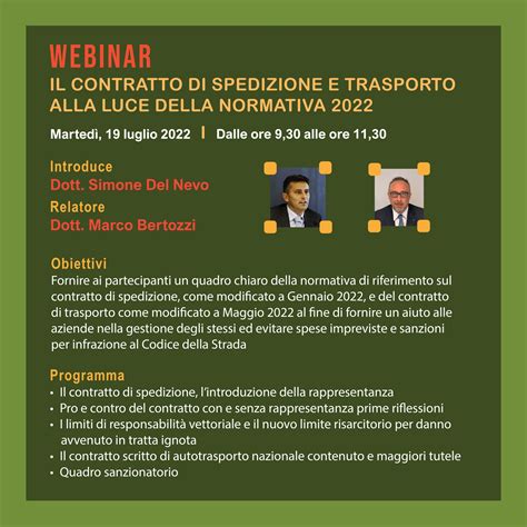 Webinar IL CONTRATTO DI SPEDIZIONE E TRASPORTO Normativa 2022