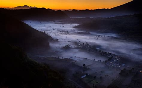 Sunlight Landscape Mountains Sunset Sea Villages Night Nature