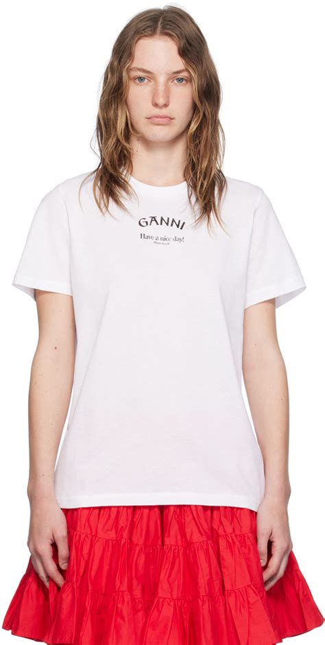 White Relaxed T Shirt By GANNI On Sale