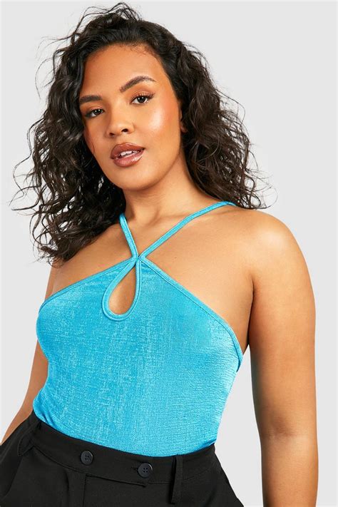 Women S Plus Halter Neck Keyhole Bodysuit Boohoo Uk