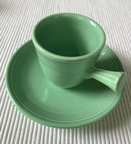 Rare Fiestaware Sea Mist Green Demitasse Stick Handle Cup And Saucer