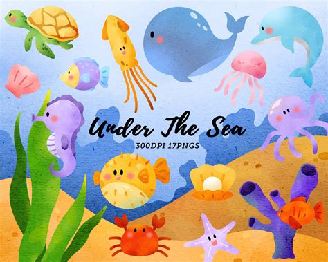 Watercolor Under The Sea Clipart Sea Animals Clipart Fish Etsy In