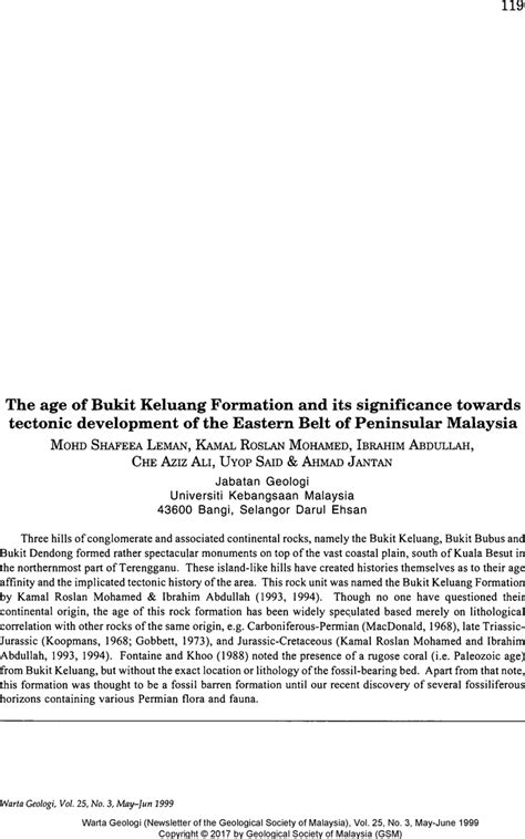 AAPG Datapages Archives Abstract The Age Of Bukit Keluang Formation