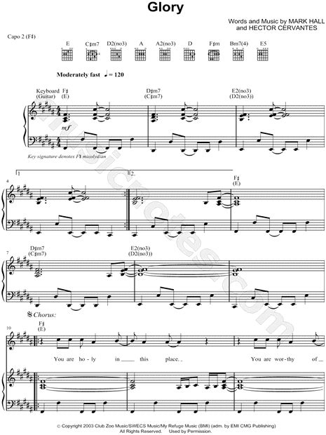 Casting Crowns Glory Sheet Music In B Major Download And Print Sku