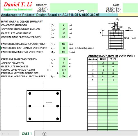 Anchorage To Pedestal Design Based On Aci Aisc Excel