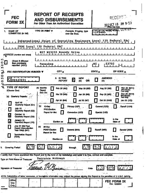 Fillable Online R Report Of Receipts Fec And Disbursements Form X