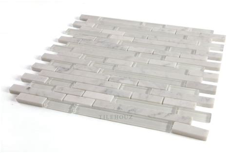 Linear Carrara White 11 75 X 12 Glass Mosaic Tilehouz