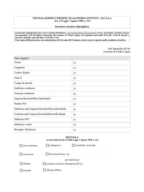 Compilabile Online Comunefinaleligure Scia Strutture Alberghiere