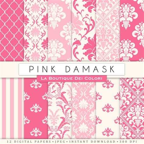 Cute Pink Damask Digital Paper Pink Digital Paper Pack Of